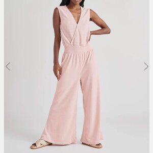 Splendid Adelina Jumpsuit Pink Wide Leg Pointelle Top Smocked Waist Size S NWT